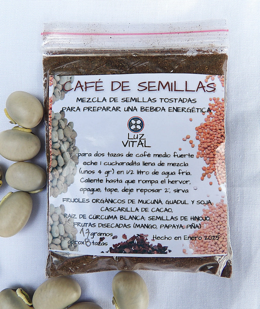 Organic artesanal café de semillas. Coffee alternative, energy drink, digestiva, antioxidante, regenerante del sistema nervioso.