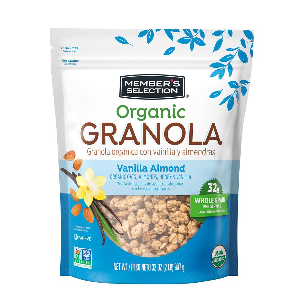 Organic non-GMO Vanilla Almond Granola. High fiber, essential fatty acids for heart and digestive wellness.