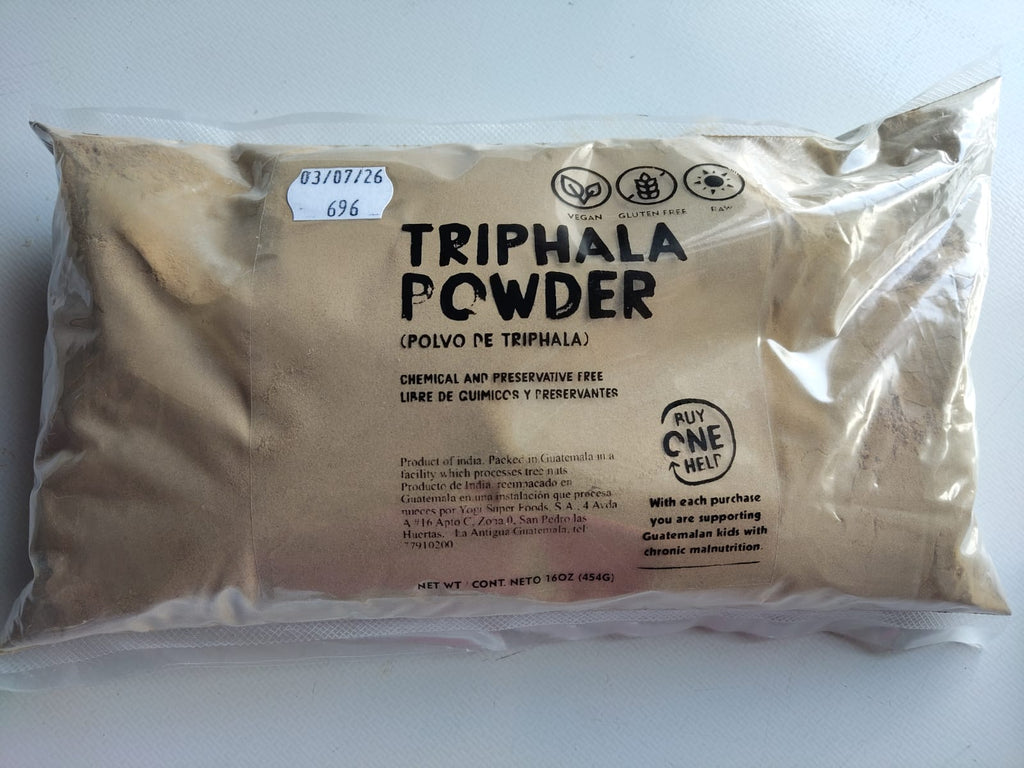 Organic Triphala powder. Sustainable and regenerative Ayurvedic digestive aid. Nutrient dense and detoxifying wellness.