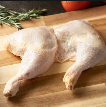 Raw, whole pasture raised chicken leg quarters. Sustainable and regenerative meat sourcing for nutrient dense meals.