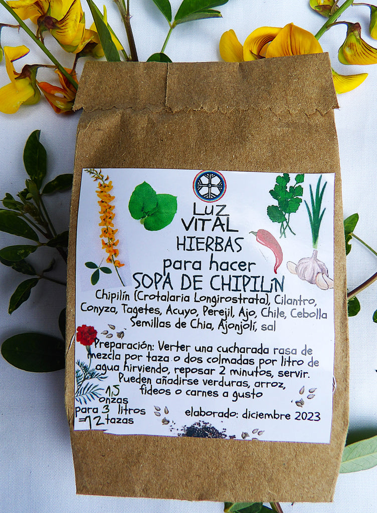 Organic artisanal hand made soup mix of Chipilín. Digestivo, suavemente sedante, rich in Calcio and Vitamins.