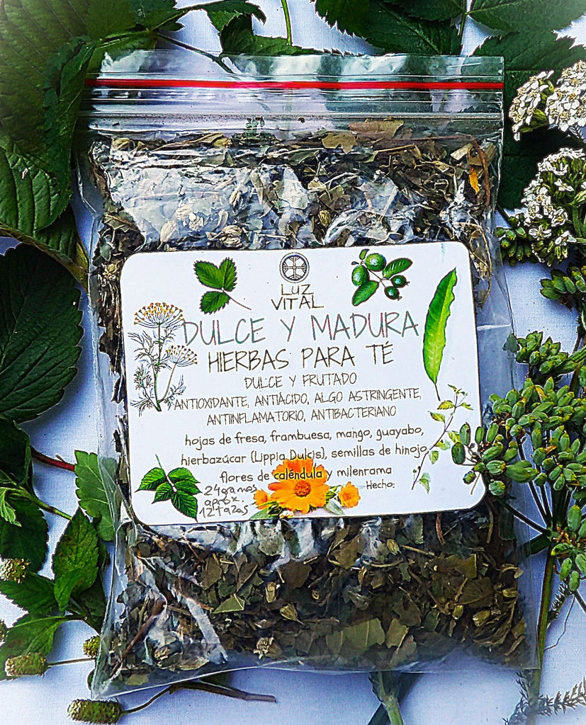 Organic artesanal te de hierbas, Dulce y Madura. Antiinflamatorio, antiácido, frutado y antioxidante blend.