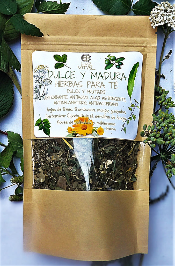 Organic artesanal te de hierbas, Dulce y Madura. Antiinflamatorio, antiácido, frutado y antioxidante blend.
