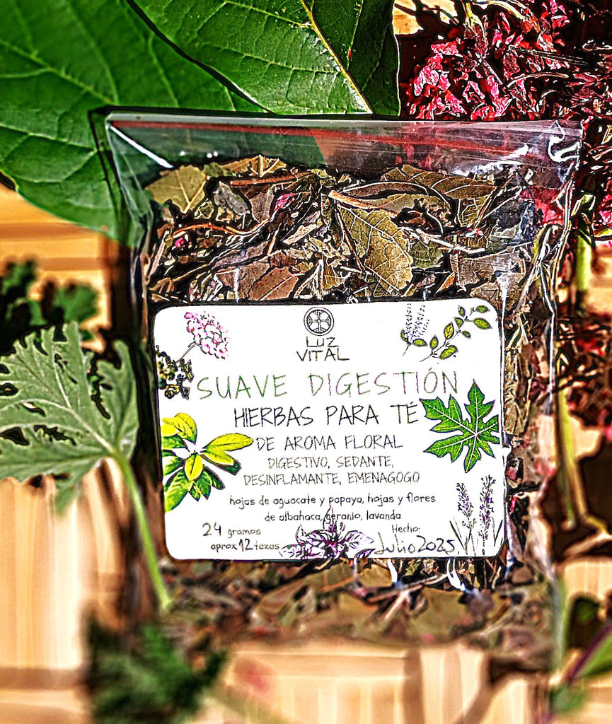 Organic artesanal te de hierbas, Suave Digestión. Floral y digestivo, desinflamante, suavemente sedante, antioxidante.

