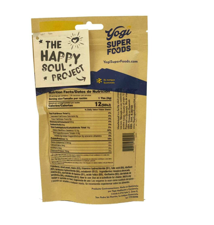 all natural sustainable nutritional yeast. Regenerative, rich in B vitamins, vegan Parmesan alternative for wellness.