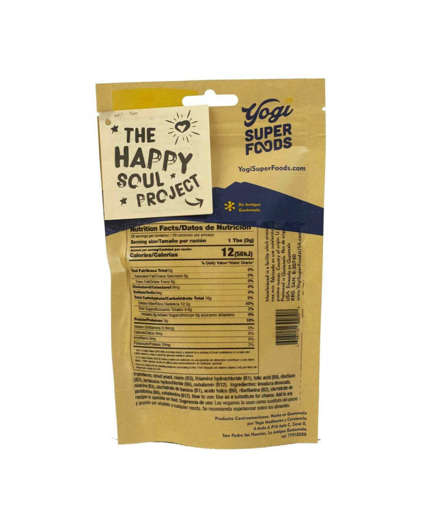 all natural sustainable nutritional yeast. Regenerative, rich in B vitamins, vegan Parmesan alternative for wellness.