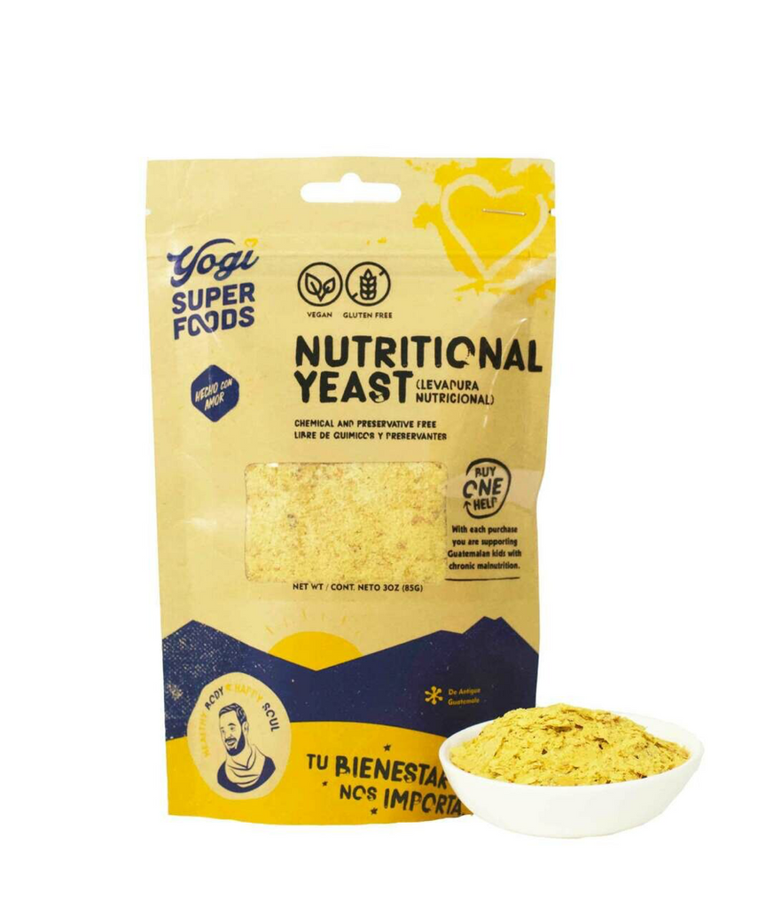 all natural sustainable nutritional yeast. Regenerative, rich in B vitamins, vegan Parmesan alternative for wellness.