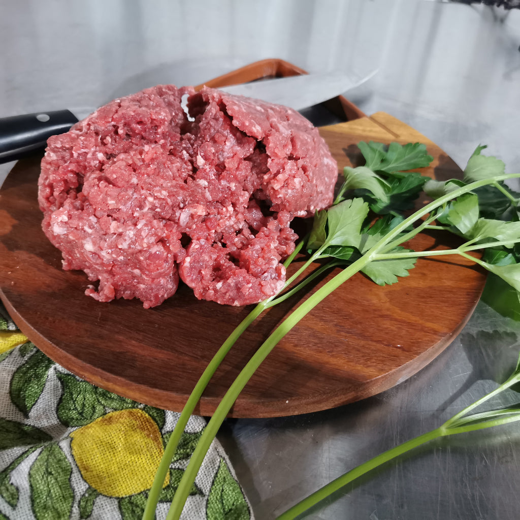 Raw, pastured grass-fed ground beef 80/20. Sustainable and regenerative meat for nutrient dense cooking.