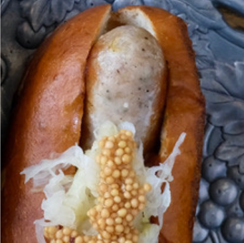 All natural sustainable Frankfurter sausage. Artisanal, humanely raised pork, smoked over organic oak.