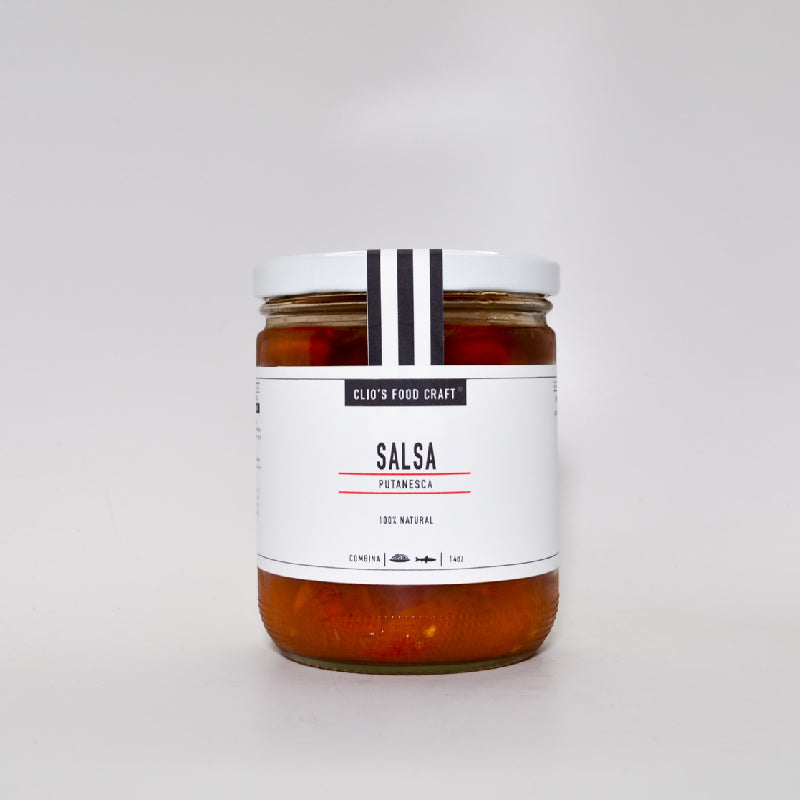 Gourmet all natural Puttanesca sauce. Artisanal tomatoes, olives, capers for authentic Italian flavor.